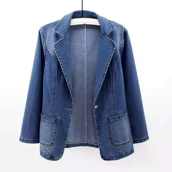 Sales Today Clearance Women's Blazers & Suit Jackets Women's Autumn Solid Color Slim Fit Suit Tie Pocket Denim Jacket