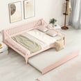 thumbnail image 3 of Tensun Pink Wooden Daybed with Twin Trundle, Bedroom Living Room Haven, Wood Slat Support, No Box Spring Required, 3 of 5