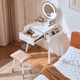thumbnail image 4 of JanflyHome Vanity Desk, Makeup Vanity Table Set with Stool, Vanity Table with Mirror and Light Power Outlet, Adjustable, White, 4 of 8