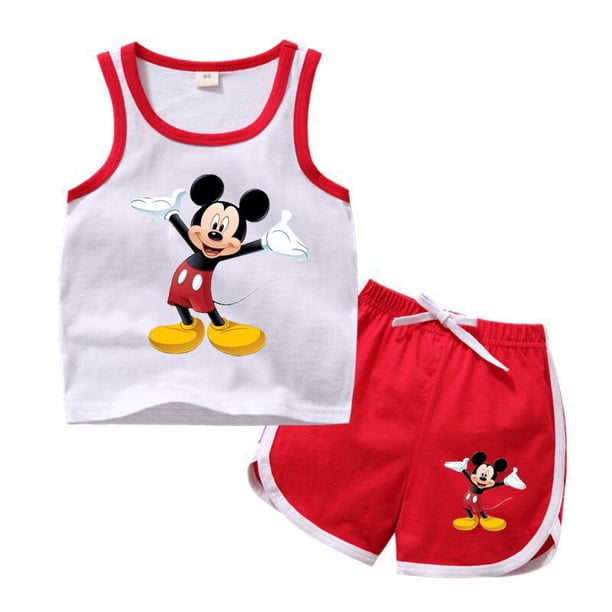 Summer Kids Girls Boys Clothings Minnie Mickey Mouse 100%Cotton Baby Sports Sets Boy Girl Tee+ Shorts Clothes Set Toddler Suits18M Gao Jinjia LED