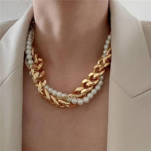Gold Layered Necklaces For Women Trendy Retro Pearl Necklace Silver Necklace Dainty Chunky Link Chain Choker Necklaces For Jewelry Birthday Gifts[o4852]