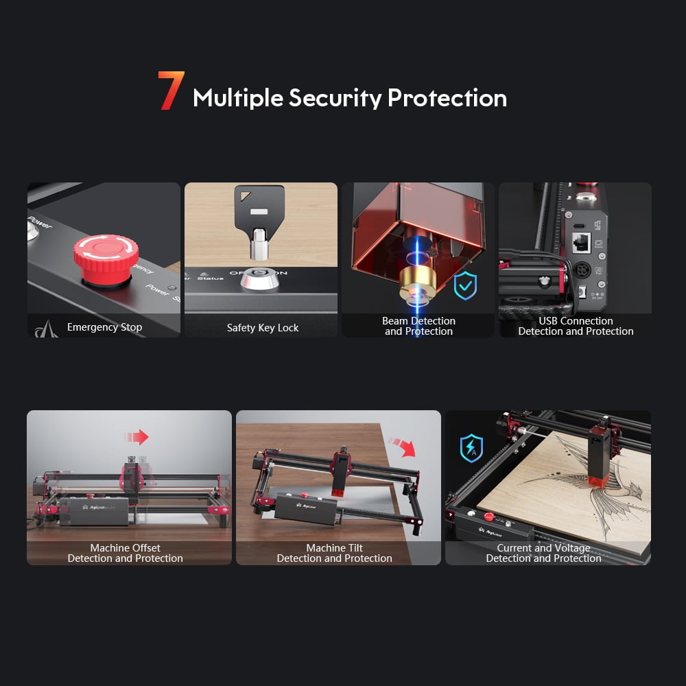 Algo DIY KIT Engraving Machine, 10W Output Power Cutter Engraver with Rotary Roller for DIY Acrylic, Wood and Metal, Emergency Stop