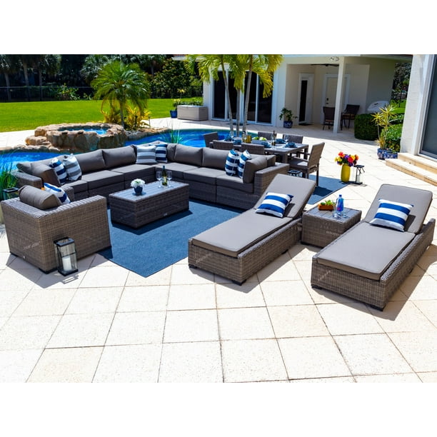 Tuscany 19Piece Resin Wicker Outdoor Patio Furniture Combination Set with Sectional Set, Six