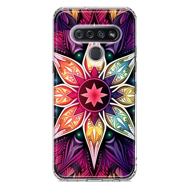 MUNDAZE LG K51 Shockproof Clear Hybrid Protective Phone Case Mandala Geometry Abstract Star Pattern Cover