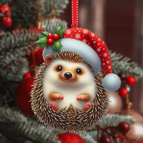 3 Inch New Ornaments for Christmas Tree 2D Acrylic Animal World Christmas Holiday Party Ornament: Hedgehog,for Party Gifts DIY Decor On Clearance(Multicolor)