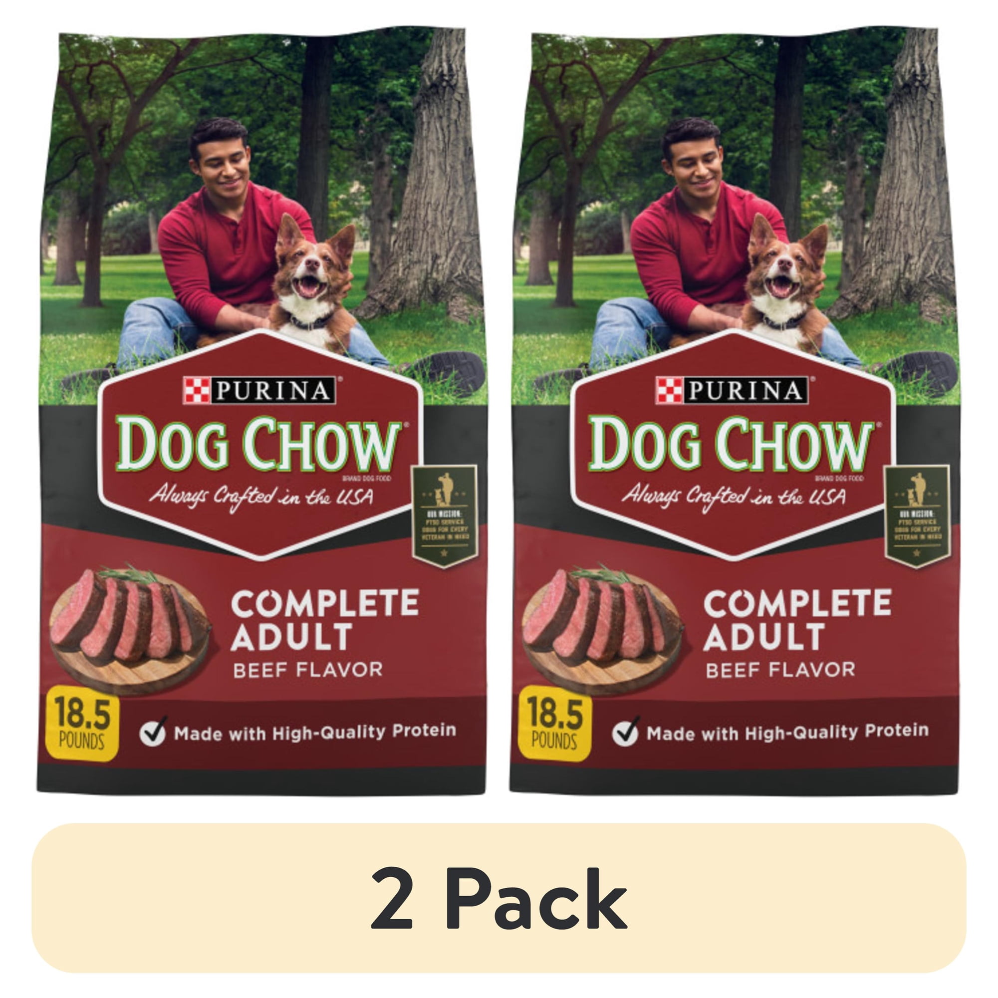(2 pack) Purina Dog Chow Complete Adult Dry Dog Food for Adult Dogs, Kibble Beef Flavor 18.5 lb Bag
