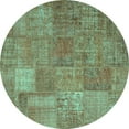 thumbnail image 1 of Ahgly Company Machine Washable Indoor Round Patchwork Turquoise Blue Transitional Area Rugs, 5' Round, 1 of 4
