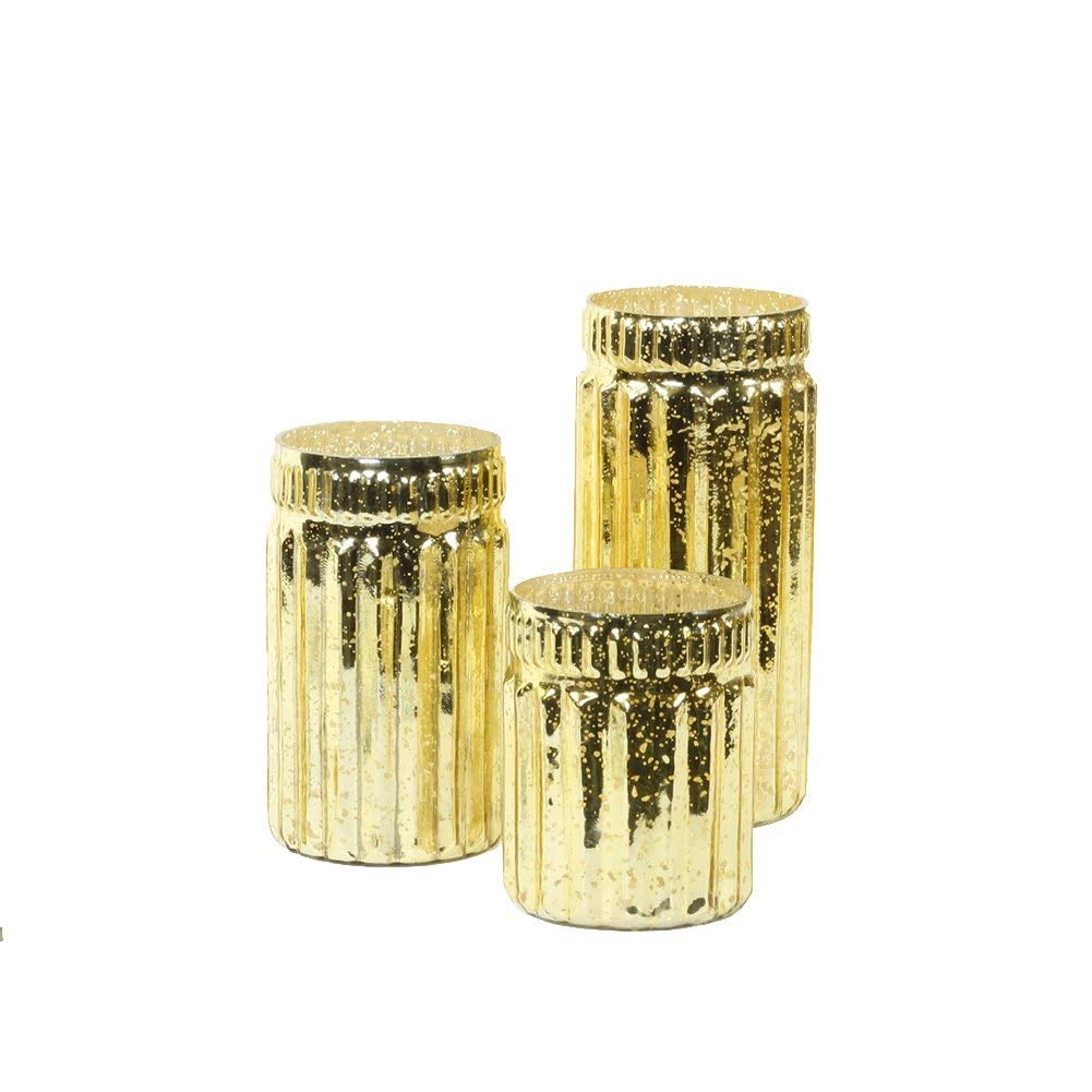 Buy Koyal Wholesale Gold Ribbed Mercury Glass Vases, Bulk Set of 3