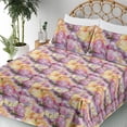 thumbnail image 3 of Ambesonne Iris Fitted & Flat Sheet with Shams 4 Pcs Set, Blooming Flowers Pattern Art, Queen, Pale Purple and Apricot, 3 of 5