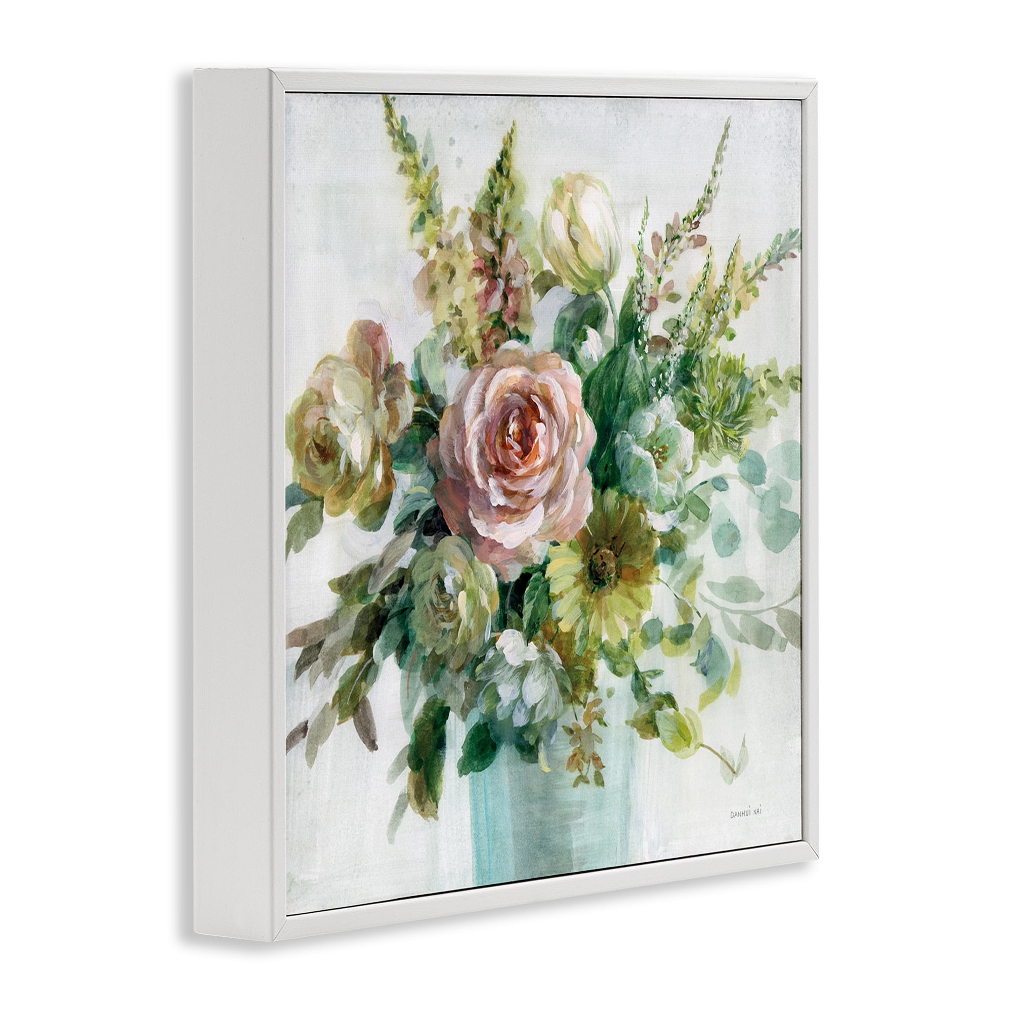 Stupell Industries Sage & Peach Flowers Botanical & Floral Painting White Framed Art Print Wall Art, 12 x 12