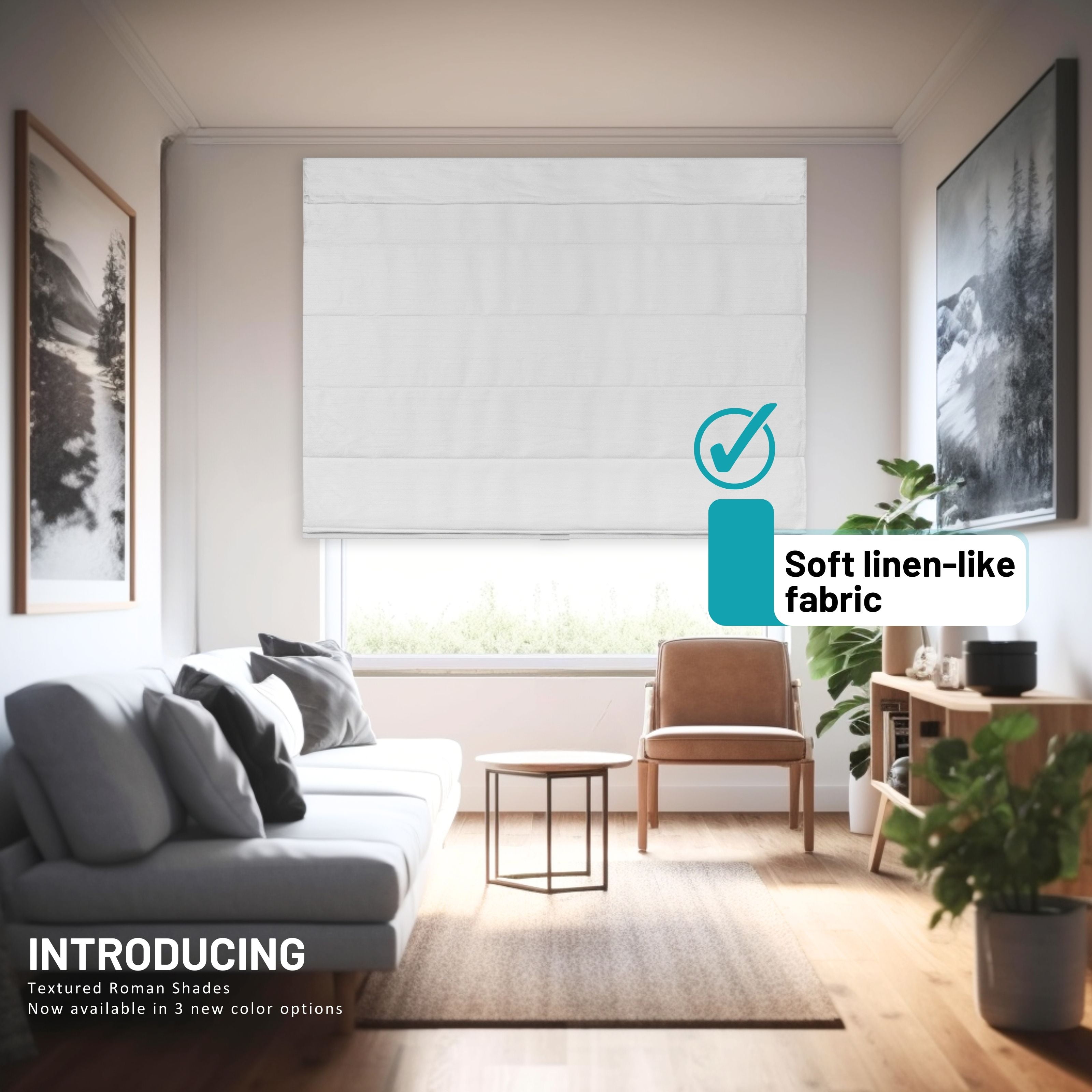 Chicology Cordless Roman Shades, White (Textured), 35"W X 64"H