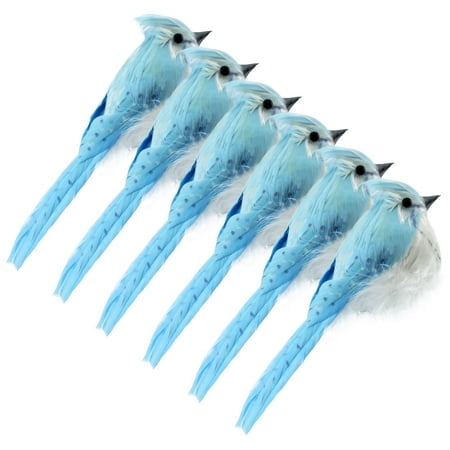 Cornucopia Blue Jays Artificial Birds (6-Pack); Imitation Feathered Blue And White Birds For Wreaths Christmas Decor Flower Arrangements And More