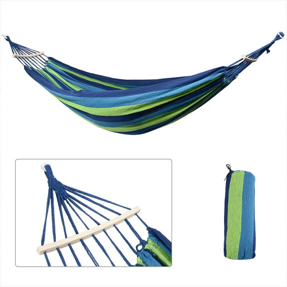 280x150cm Double Camping Hammock Cotton Canvas Beach Swing Bed with Spreader Bar, Hommock Replacement for Backyard Porch Balcony Outdoor