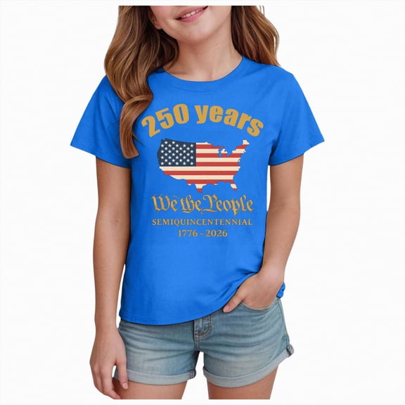 TAmten 250th Anniversary USA Shirt for Kids, 1776-2026 USA July 4th Tshirts for Girls Boys Independence Day Tops(Blue,13-14Years)