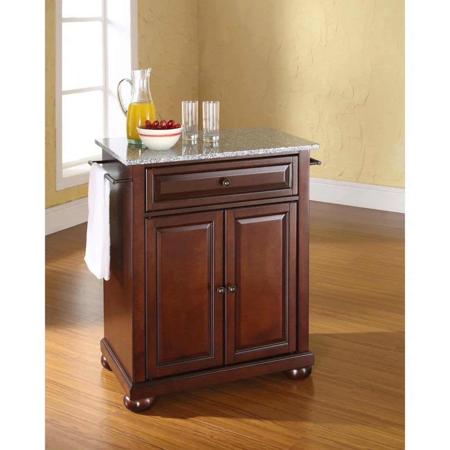 Crosley Furniture Alexandria Wood Portable Kitchen Island in Mahogany/Silver