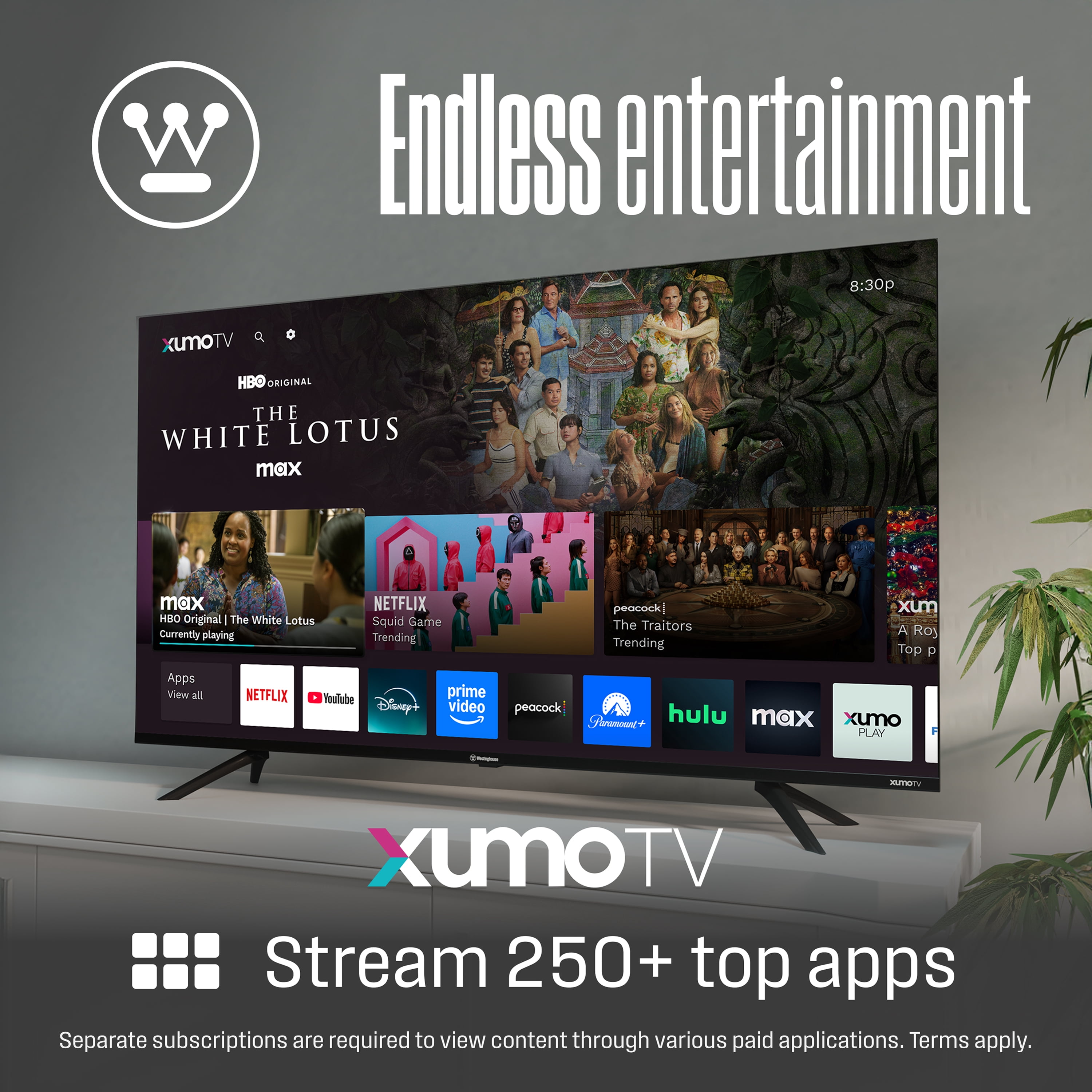 Westinghouse 43" Edgeless 4K UHD Smart TV with Xumo TV, HDR10, Voice Remote, Wifi, Dolby Sound