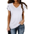 thumbnail image 2 of Encolax Women Tops V Neck Summer Petal Sleeve Casual T-Shirts White L, 2 of 5