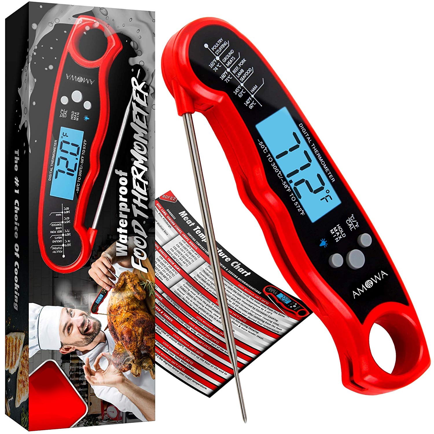 BBQ Thermometer Candy BBQ Digital Meat Thermometer Grill Waterproof Digital Instant Read Meat Thermometer with Calibration Function Back-lit Digital BBQ thermometer for Milk,Outdoor Cooking 