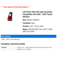 thumbnail image 2 of Left Driver Side Tail Light Assembly - Compatible with 2006 - 2009 Toyota 4Runner 2007 2008, 2 of 2