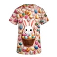 thumbnail image 6 of Easter Scrub Tops for Women Artistic Realistic Rabbit and Eggs Graphic V Neck Short Sleeve Professional Medical Uniform with Pockets Holiday Workwear, 6 of 6