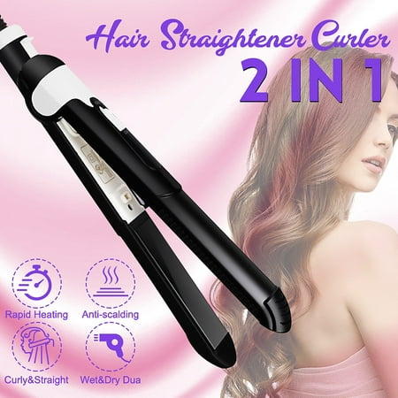 2 IN 1 Hair Straightener & Curler Electric Curling Iron Wand Salon Hair Styling Flat Quick Styler Heating Instant Heat Ceramic Iron Anti-Winding Anti_scalding Wet&Dry (Best Way To Flat Iron Natural African American Hair)
