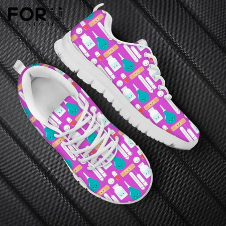 

Cute Cartoon Medical Equipment Pattern Women s Flat Shoes Casual Lace-up Shoes Ladies Breathable Air Mesh Sneakers