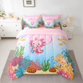 thumbnail image 2 of Feelyou Cartoon Monogrammed P Bedding Comforter Set 7pcs for Kid, Magic Pink Axolotl King Bedding Sets, Cute Ocean Coral Reversible Bed Sheets, Lightweight Room Decor, 2 of 7