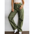 thumbnail image 2 of Women 6 Pockets High Waisted Cargo Pants Wide Leg Casual Pants Combat Military Trouser US 4-18, 2 of 13