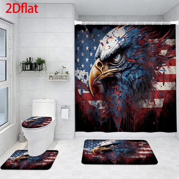 American Eagle Flag Shower Curtain Set with 12 Hooks, Rugs & Accessories