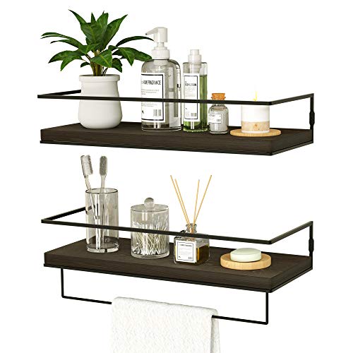 ZGO Floating Shelves for Wall Set of 2, Wall Mounted Storage Shelves with Metal Frame and Towel