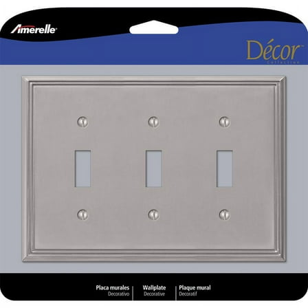 1 Pc, Amerelle Metro Brushed Nickel 3 Gang Die-Cast Metal Toggle Wall Plate 1 Pk