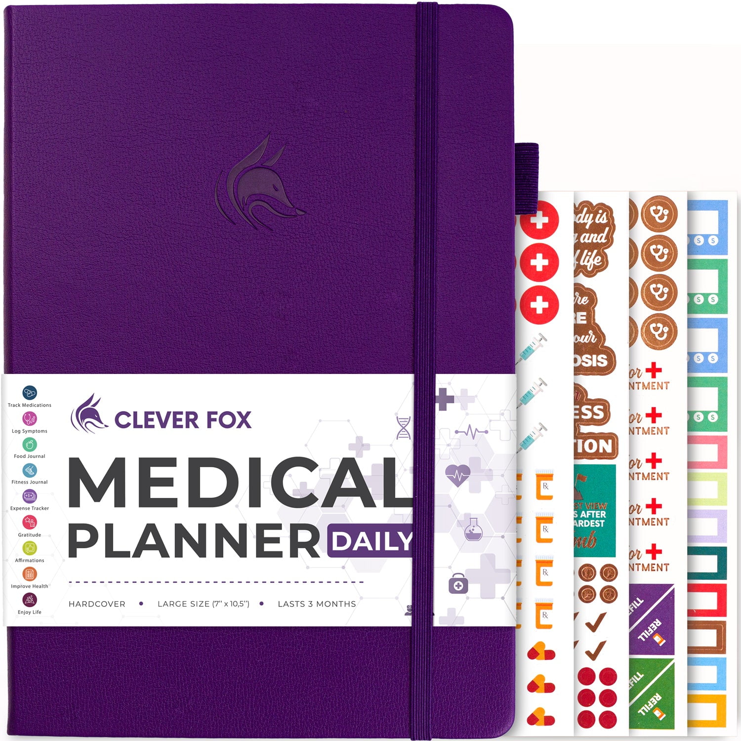 Clever Fox Medical Planner Daily - Medical Notebook, Health Diary, Wellness Journal & Logbook to Track Health - Self-Care Medical Journal - 3 Months, Undated, 7″ x 10.5″, Hardcover (Purple)