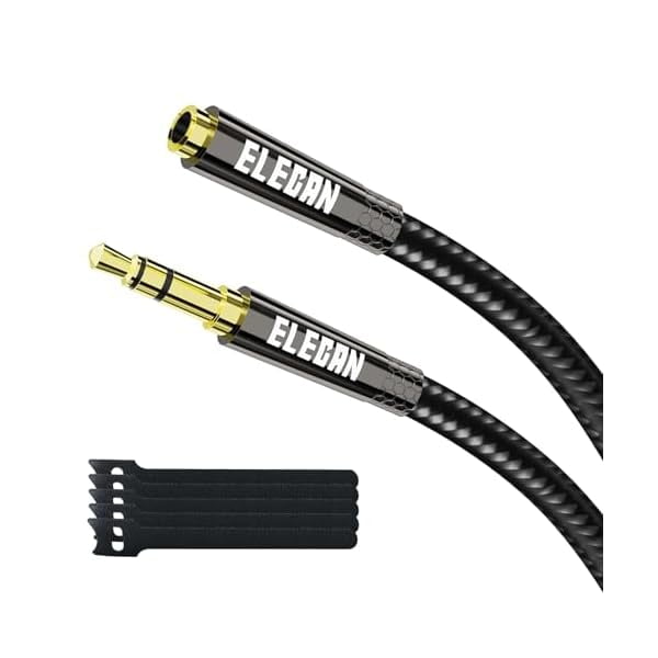 wonima44 Elecan Headphone Extension Cable 20 Ft, 1/8 Inch 3.5 MM AUX Cord Wire Male to Female, Hi-Fi Sound Thin&Slim Braided TRS Stereo Audio Beats Cable Extender for Car,Home Stereos, Speaker,Phones