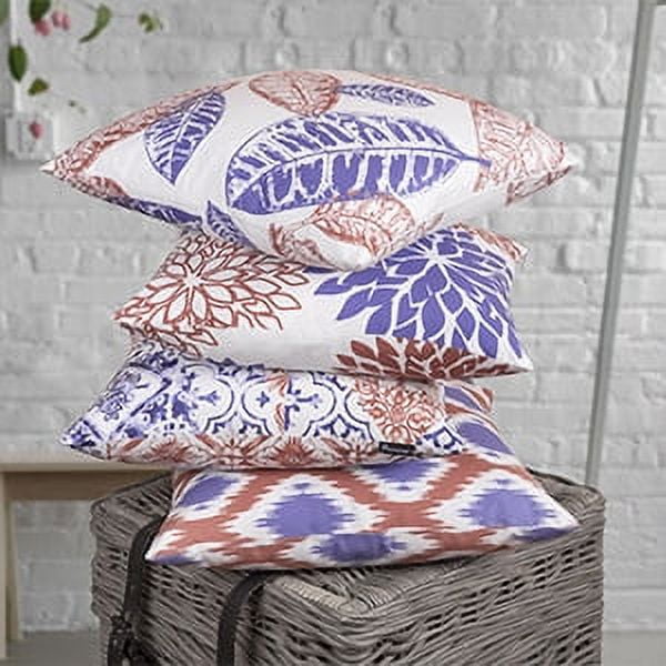 Phantoscope New Living Series Duplex Printing Decorative Throw Pillow Covers, 18" x 18", Blue and Orange, Set of 4