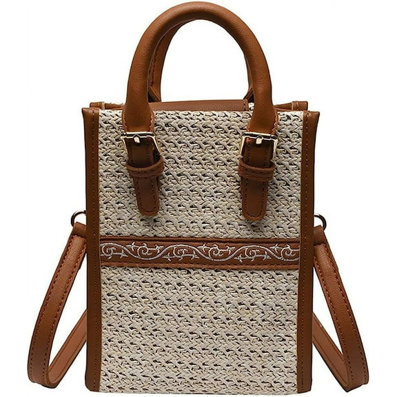 Kukuzhu Women's Straw Crossbody Bag Woven Shoulder Hobo Bay Leather Handbag Ethnic Style Purse Small Totes