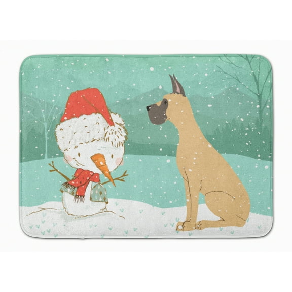 Cropped Fawn Great Dane Snowman Christmas Machine Washable Memory Foam Mat