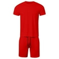 thumbnail image 4 of Mens Short Sets 2 Piece Outfits Summer Casual Soft Breathable Cotton Short Sleeve Shirts and Shorts Solid Color Men's Fashion Clothes Red, Size XXL, 4 of 6
