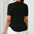 thumbnail image 6 of jtjvou Women Dressy Casual Tops Short Sleeve Lace Patchwork Button Down Shirt V Neck Trendy Tunic Blouses Summer Work Top Black S, 6 of 6