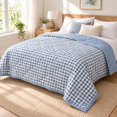thumbnail image 4 of Clearance! Twin Size Washed Cotton Quilt Blanket, Skin-Friendly Cool Thin Comforter, Lightweight Bed Blanket for All Seasons, 78.74x59.05 Inches/Blue, 4 of 6