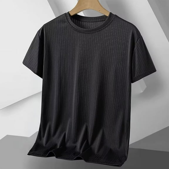 Fnnxeal Mens T-Shirts, Relaxed Fit Big and Tall Shirt Short Sleeves Tees Casual Summer Solid Black Shirt for Men Size 2XL
