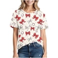 thumbnail image 2 of Feancey Plus Size Game Day Graphic Tees for Women Soft Stretch Football Tunic Tops Fancy Bow Baseball Print Short Sleeve T-Shirts Summer 2026 Fashion Beige L, 2 of 7