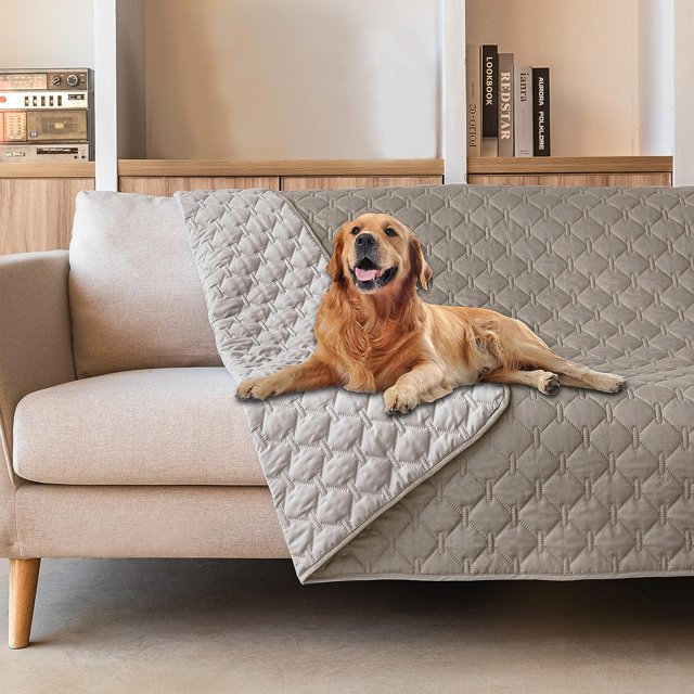 HAHDAXIA Couverture pour Chien 100 % Imperméable Double Face, Douce, Couvre-Lit pour Animal de Compagnie Réversible, Protège Meubles Canapé Sofa Voiture pour Chiot Chat Enfants (Pierre Foncée/pierre Claire, 82x120 Pouces (Lot de 1))