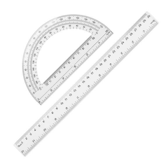 Uxcell 2 Pack 12 Inch Plastic Ruler and 6 Inch Plastic Protractor Set, Clear Ruler Drafting Math Geometry Tool Set with Inches Centimeters for Office Supplies Drawing Design, Transparent