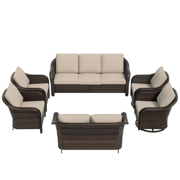 MeetLeisure 6-Piece Patio Furniture Set, Outdoor Rattan Wicker Conversation Funiture Set with Removable Covers, Steel Frame for Garden, Backyard and Deck