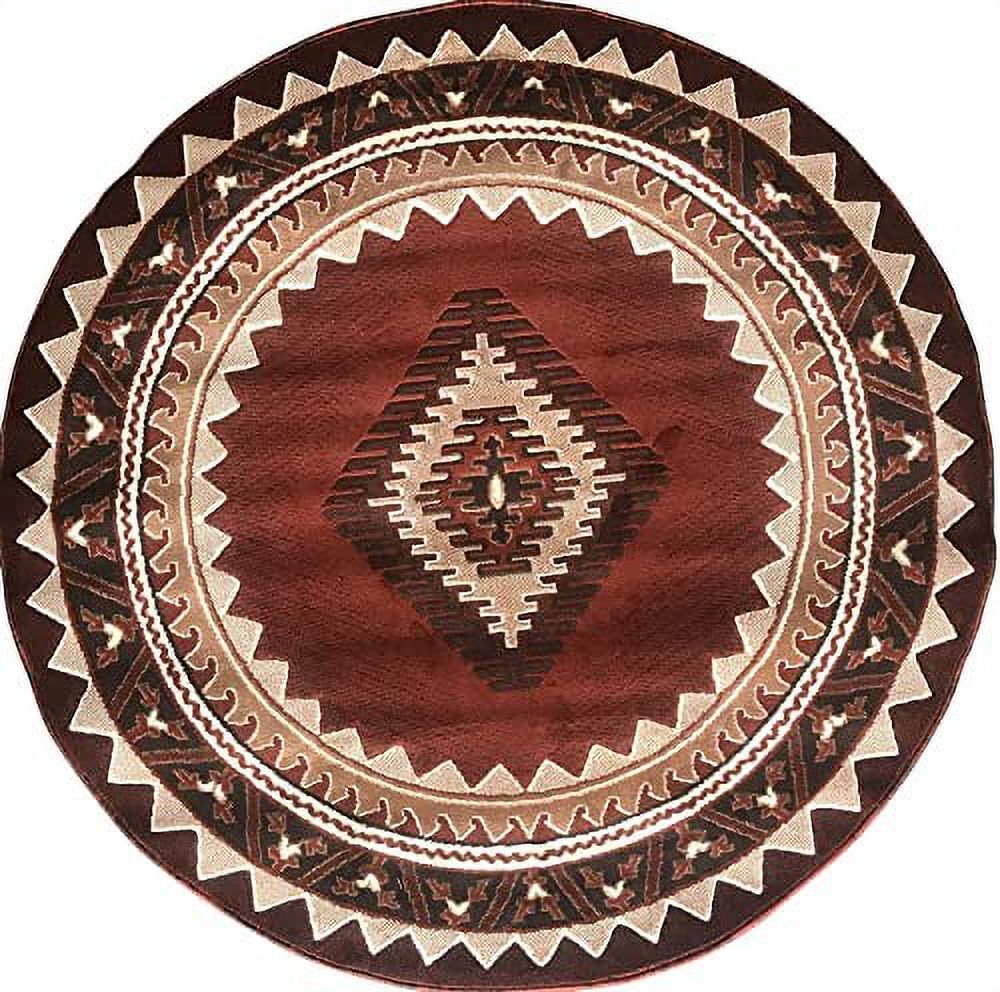 Southwest American Round Area Rug Rust Beige & Brown Design D143 (5 5