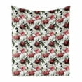thumbnail image 1 of Shabby Flora Soft Flannel Fleece Throw Blanket, Floral Flower Roses Buds with Leaves and Branches Art Print, Cozy Plush for Indoor and Outdoor Use, 50" x 60", Olive Green Maroon, by Ambesonne, 1 of 6