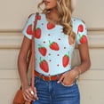 thumbnail image 6 of KLL Women 's Crew Neck Bodysuit Jumpsuits Strawberry Print Short onesies Stretch T Shirts, 6 of 7