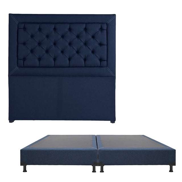Box Base Cama King Size + Cabecera Mary Azul Marino Dicasa Blu