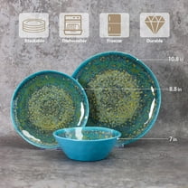 Melamine Dinnerware Set of 12Pcs, Dish Set for 4, Lightweight  Plates and Bowls Set, Great for RVs Camping, Dishwasher Safe,Rusty Blue