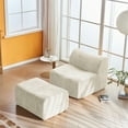 thumbnail image 2 of Foam Compression Sofa Chair, Single Lounge Chair with Adjustable Footrest and Included Pillow, Velvet Upholstered Modern Minimalist Chair for Small Space, Living Room, Bedroom, or Dorm, Beige, 2 of 11